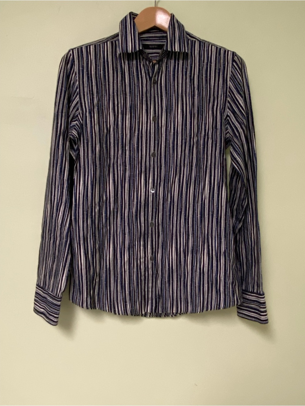 Gucci Vertical Stripe Shirt in Blue, Black and White